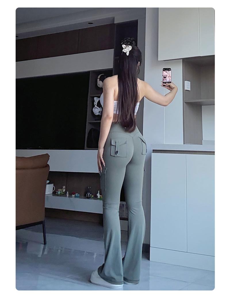 YEOREO CoreFlex High Waist Tummy Control Flare Leggings with Pockets Seamless Scrunch Butt-Lift Cargo Yoga Gym Pants