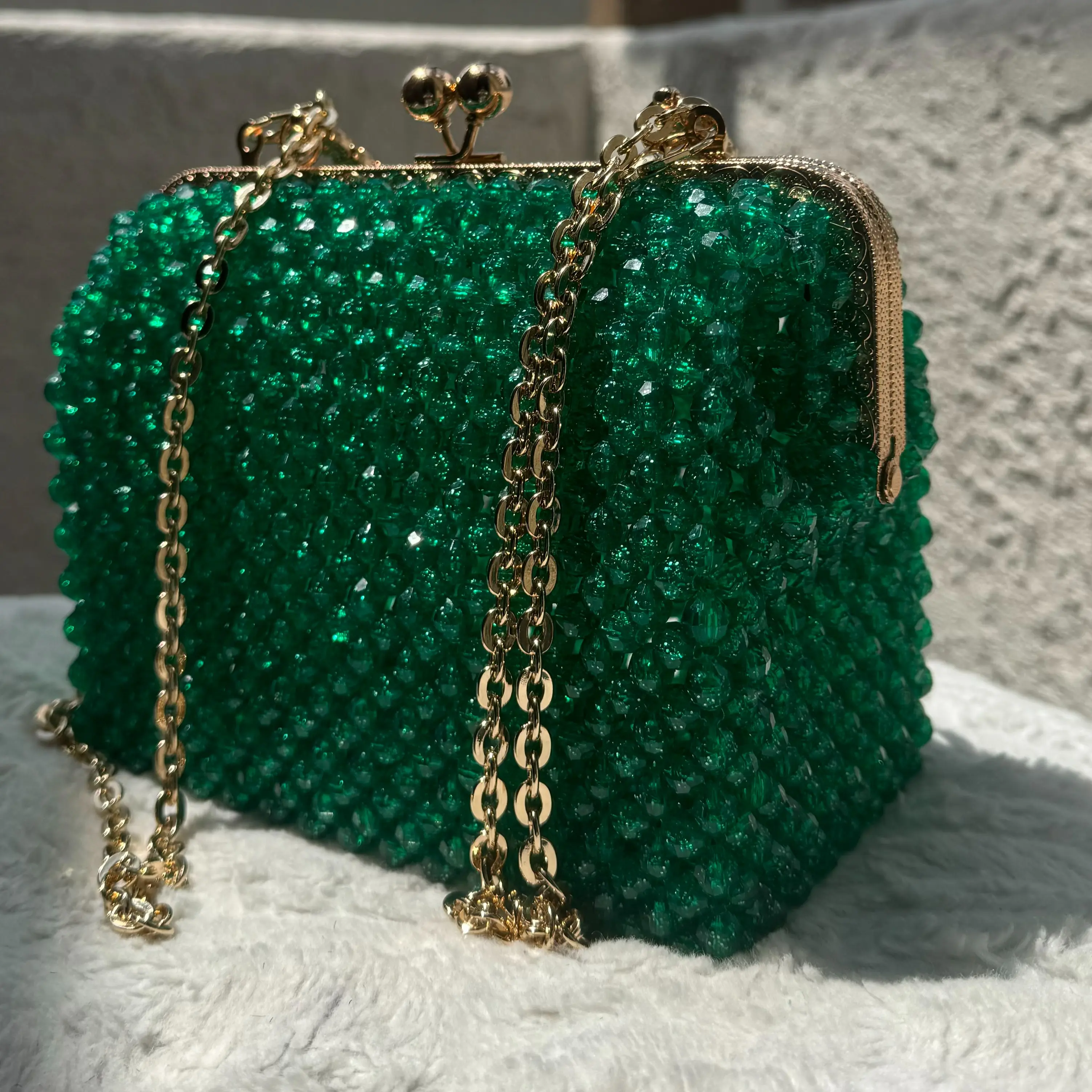 New Emerald Handmade Luxury Chain Beaded Evening Clutch Purse for Women Also Can be Birthday Gift