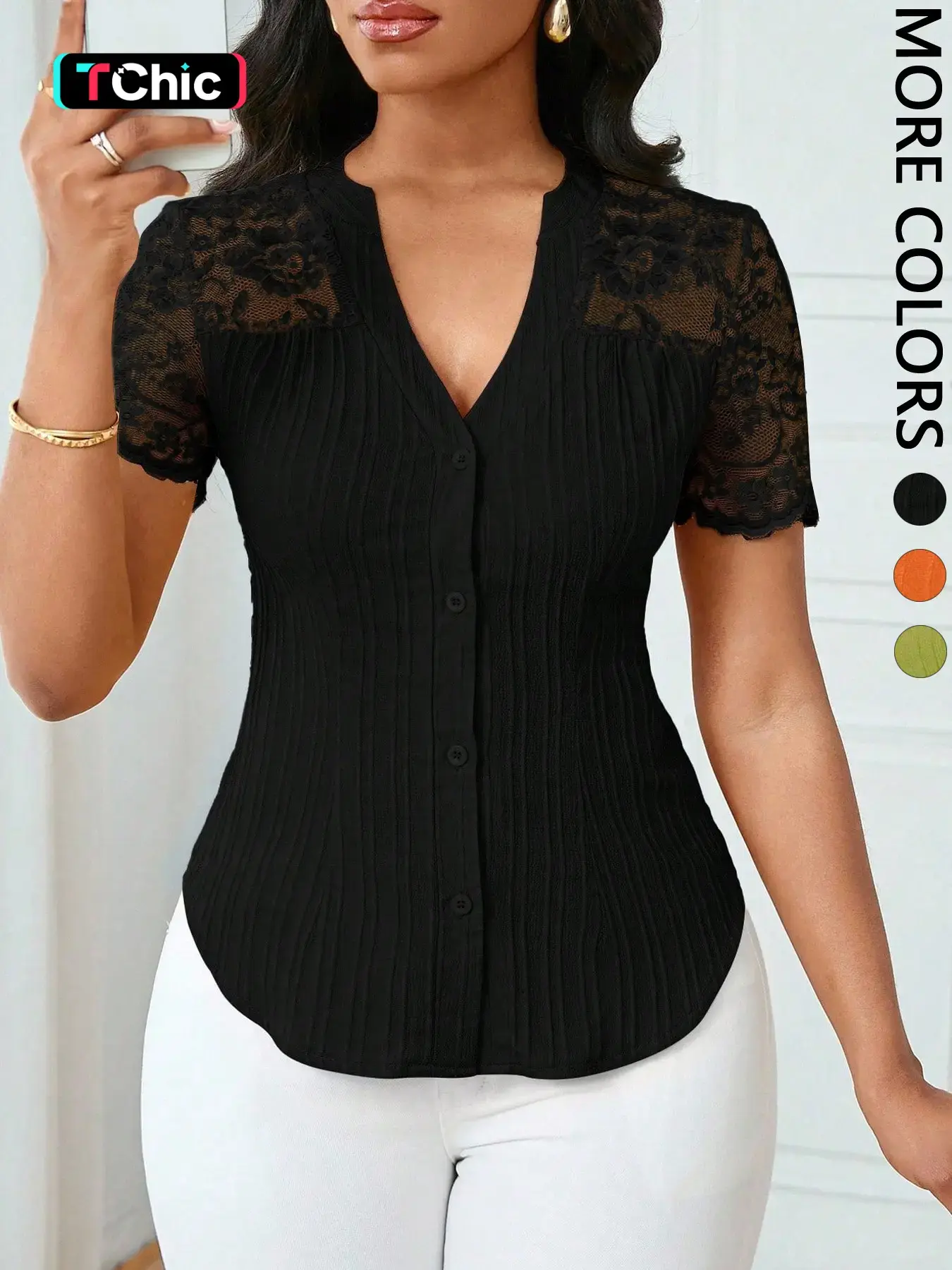 Women's Solid Color Simple Basic Minimalist Fitted Commuter Casual Shirt Summer Style, Ladies Plain Design Office Wear, Comfortable and Stylish Blouse, Button Up Blouse, Button Front Button Fastening Tops