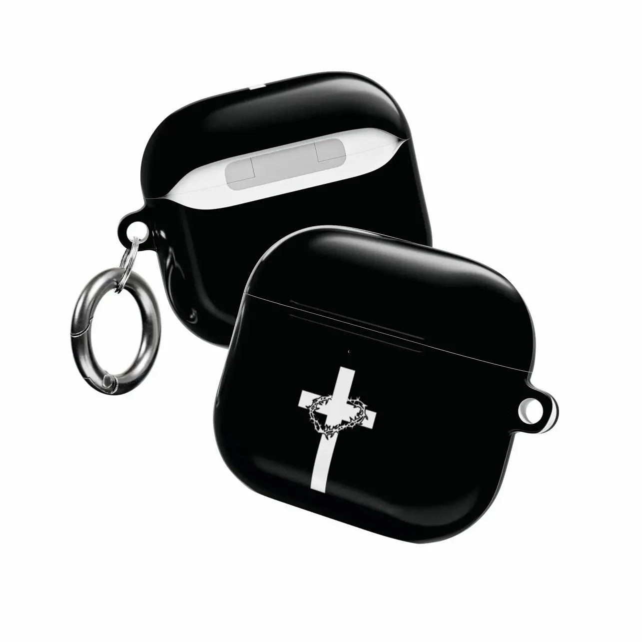 Minimalist Christian Cross AirPods Case – Aesthetic Black Cover with White Thorn Crown Cross for AirPods Pro 1 2 3, AirPods 1/2/3/4 Y3YE9Z