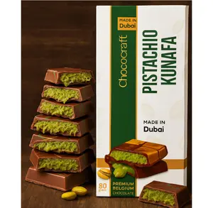 Chococraft Dubai Pistachio Kunafa Chocolate Bar (The Original), Premium Milk Chocolate, Golden Kadayif Crisps, Hand-Harvested Pistachios - Imported from DUBAI UAE , Ideal Gift for all Occasions, 100% Original Taste!