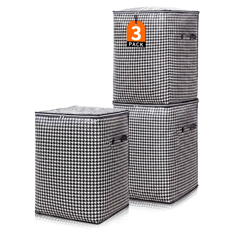 3 Pack Clothes Storage Bags with Lids,Foldable Blanket Storage Bags with Zippersand Reinforced Handles, Closet and Organization for Clothing, Sweater, Comforter, Bedding.Also suitable for moving., Clothes Organizers And Storage, Wardrobe Storage Organizer