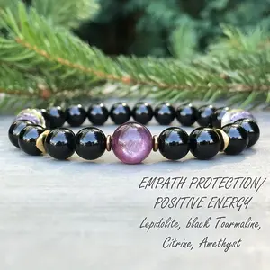 Women's Versatile Casual Beaded Bracelet - 8mm Unisex Obsidian European American Style Beaded Bracelet for Empath Protection Positive Energy