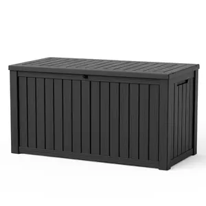 150 Gallon Resin Large Outdoor Storage Box for Patio Furniture, Outdoor Cushions, Garden Tools and Pool Floats, Black