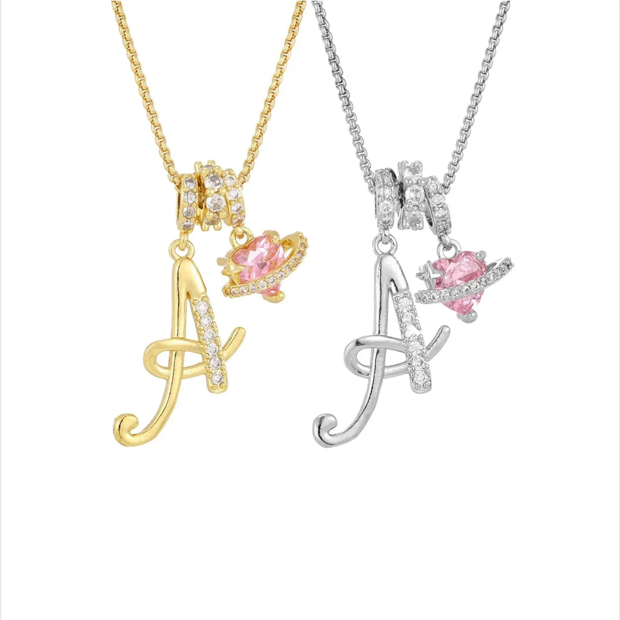 18K Gold Plated Heart Initial Necklace, Pink CZ Letter Pendant Jewelry Gift for Women tiktokshopbacktoschool