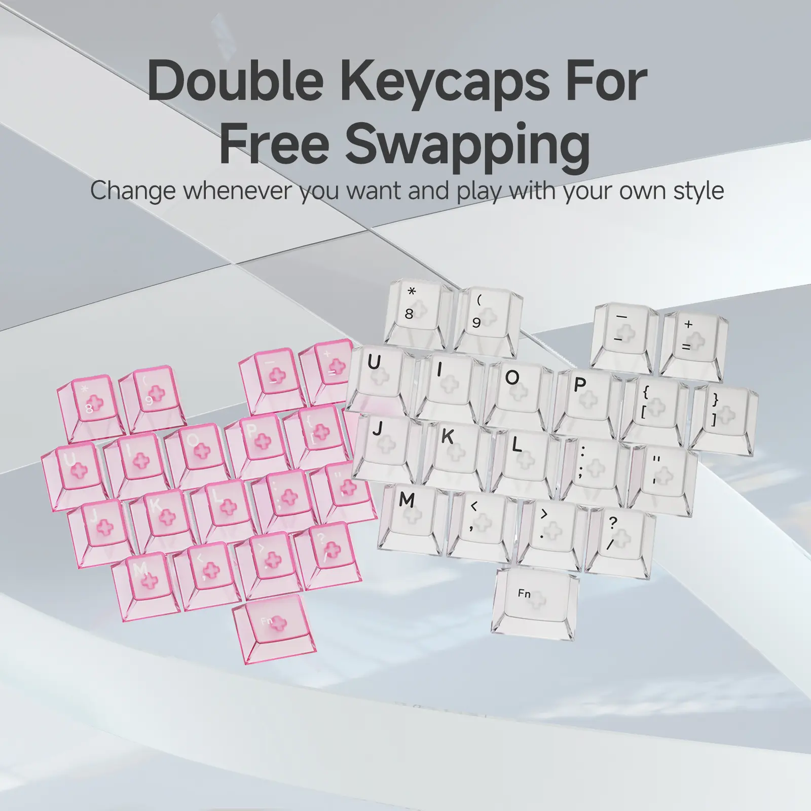AJAZZ Transparent Heart-Shaped Custom Keycaps - White, Pink Options, Keyboard Accessory for Mechanical Keyboards, Hot Swappable, Transparent Keys, Blank Keycap Compatibility, Transparent Keys Keyboards, Custom Keycaps Keyboards