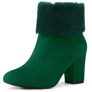 BLISSFUL STEP Faux Fur Block Heel Snow Ankle Boots