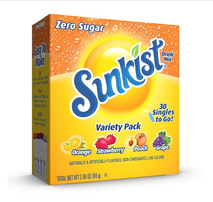 Sunkist Soda Variety Pack, Singles To Go Orange, Strawberry, Grape and Peach (30 Total Sticks)