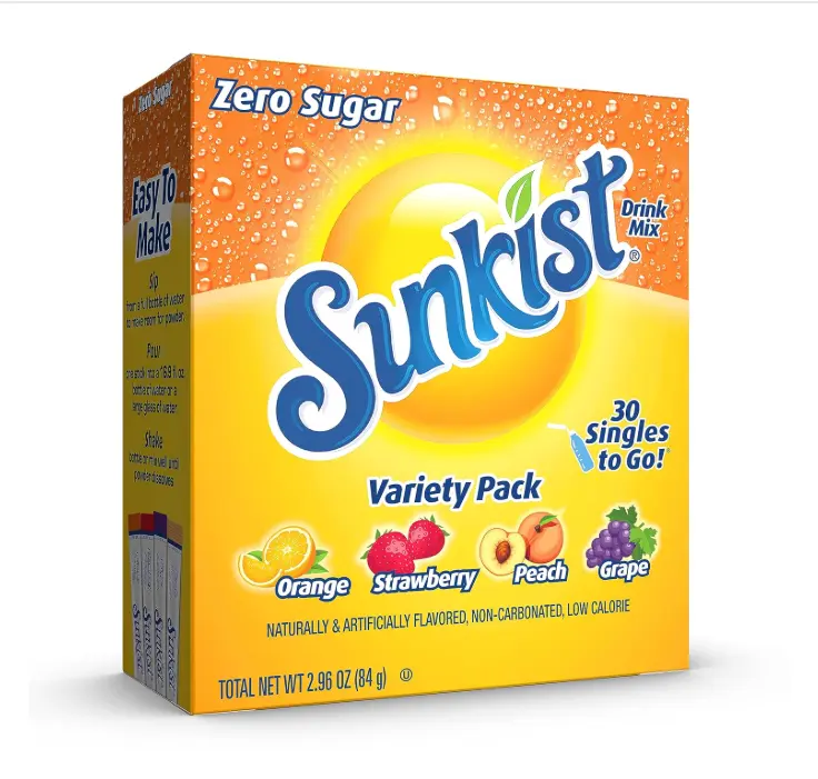 Sunkist Soda Variety Pack, Singles To Go Orange, Strawberry, Grape and Peach (30 Total Sticks)