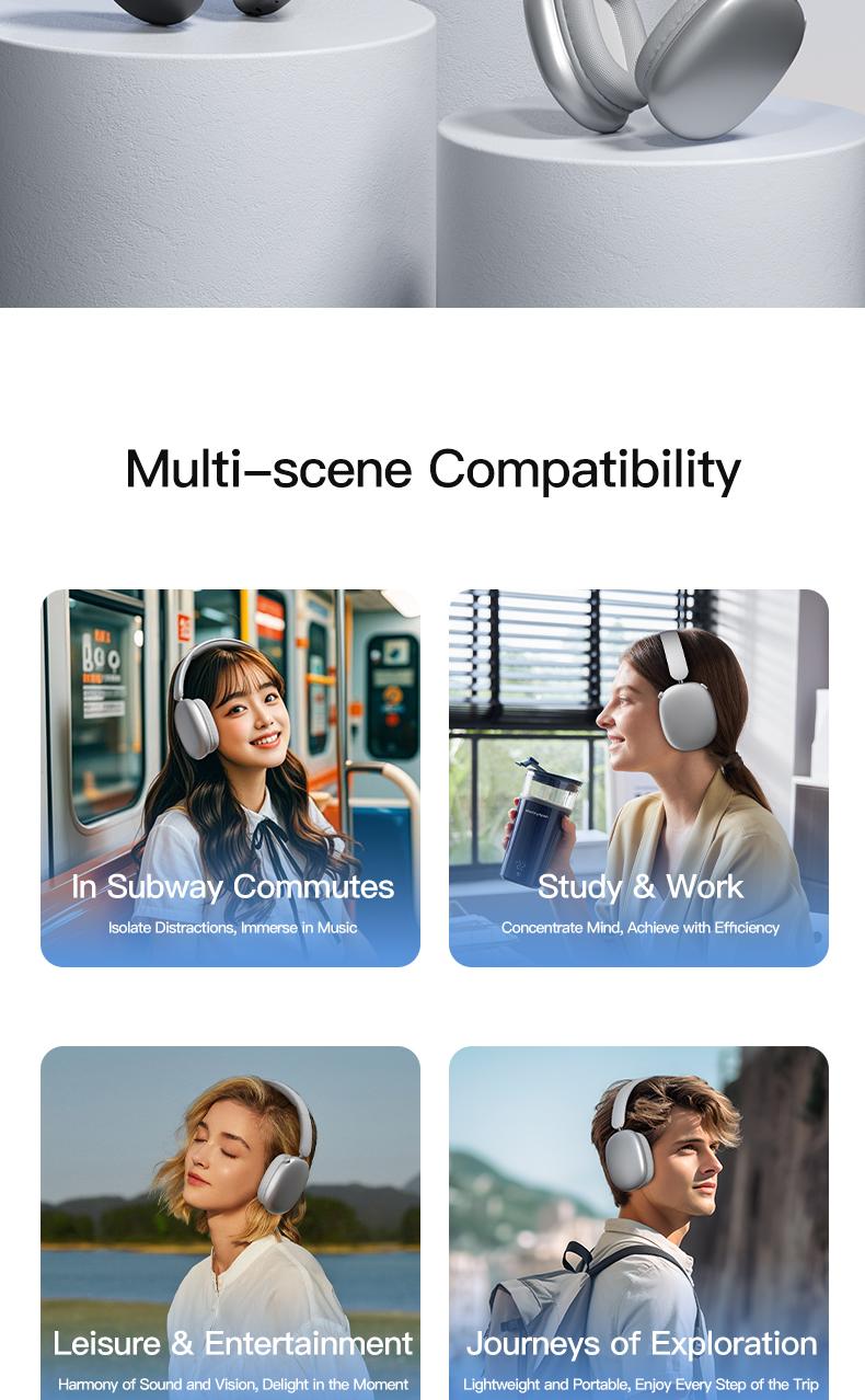 Wireless Bluetooth Headphones, Over-Ear, Deep Base, Foldable, Mic for iOS/PC Headphones Android Memory Headset, Travel Headphones, Perfect Gift for Men Women, Sliver