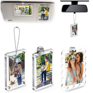 2-Pack Acrylic Magnetic Car Sun Visor Photo Clips, Car Picture Holder, Acrylic Magnetic Photo Clip, Car Picture Frame for Polaroid Go and Instax Mini, Auto Accessories &Couple/Pet Photos, Gifts for Christmas/Valentine's Day