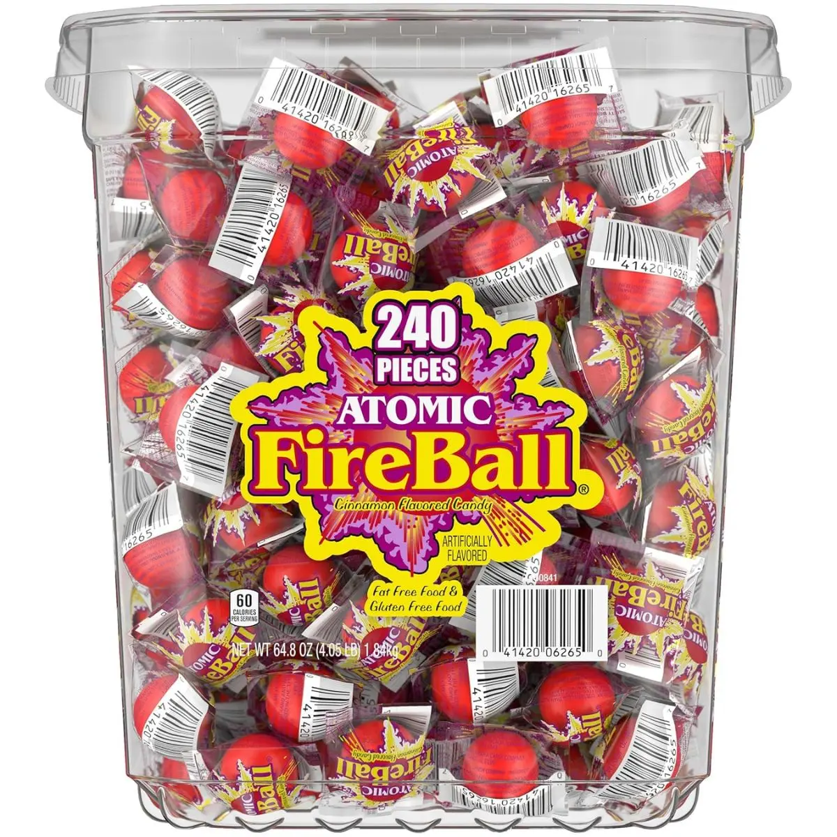Wonka Atomic Fireball Plant-Based Cinnamon Flavor Candy - Ambient, Individually Wrapped, 7.5g, 240 pcs