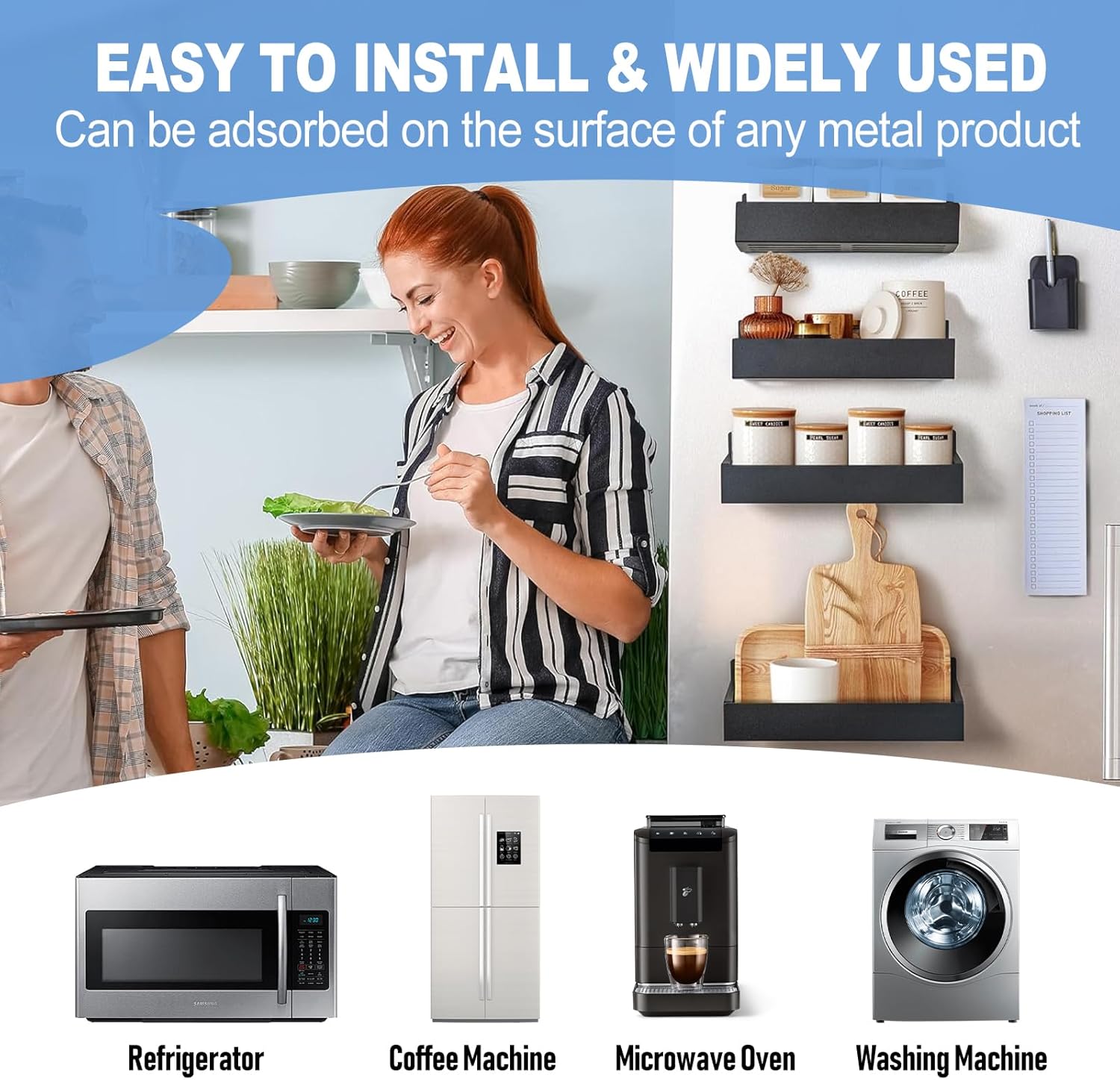 Set of 4 Magnetic Spice Racks with Hooks – Rustproof Metal Storage for Kitchen, Pantry & Fridge | Easy Magnetic Organization for Herbs, Spices & Drinks