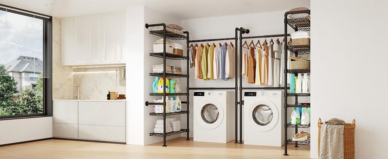 【Valentine's Day gift】ONBRILL Expandable Wall Mounted Closet System, Industrial Clothing Rack, Pipe Clothes Rack Garment Racks for Hanging Clothes, Heavy Duty Closet Organizers,Livingroom Bedroom Furniture