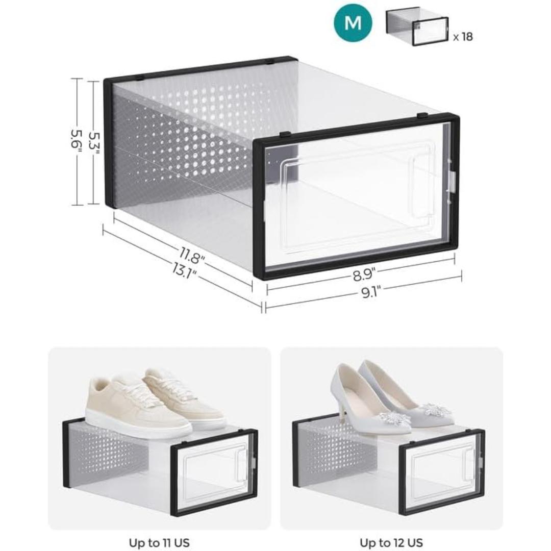 SONGMICS Shoe Boxes, Shoe Storage Organizers, Stackable and Foldable for Sneakers