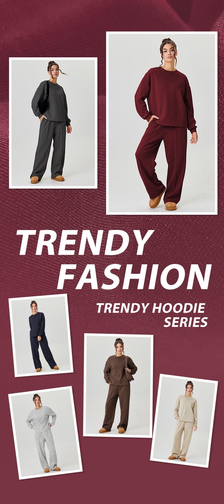 KatchMe Women's Casual Solid Color Loose Long Sleeve Top & Exposed Stitches Trousers Co-ord, Lightweight Round Neck Top & Wide Leg Trousers Two Piece Outfits KatchMe Women's Casual Solid Color Loose Long Sleeve Top & Exposed Stitches Trousers Co-ord, Lightweight Round Neck Top & Wide Leg Trousers Two Piece Outfits