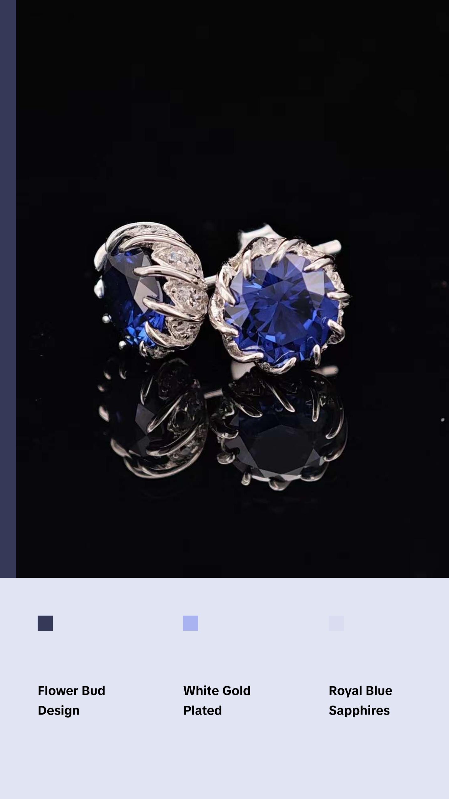 3 ct Lab-grown Sapphire Earring Studs - Flower buds Style with Sterling Silver