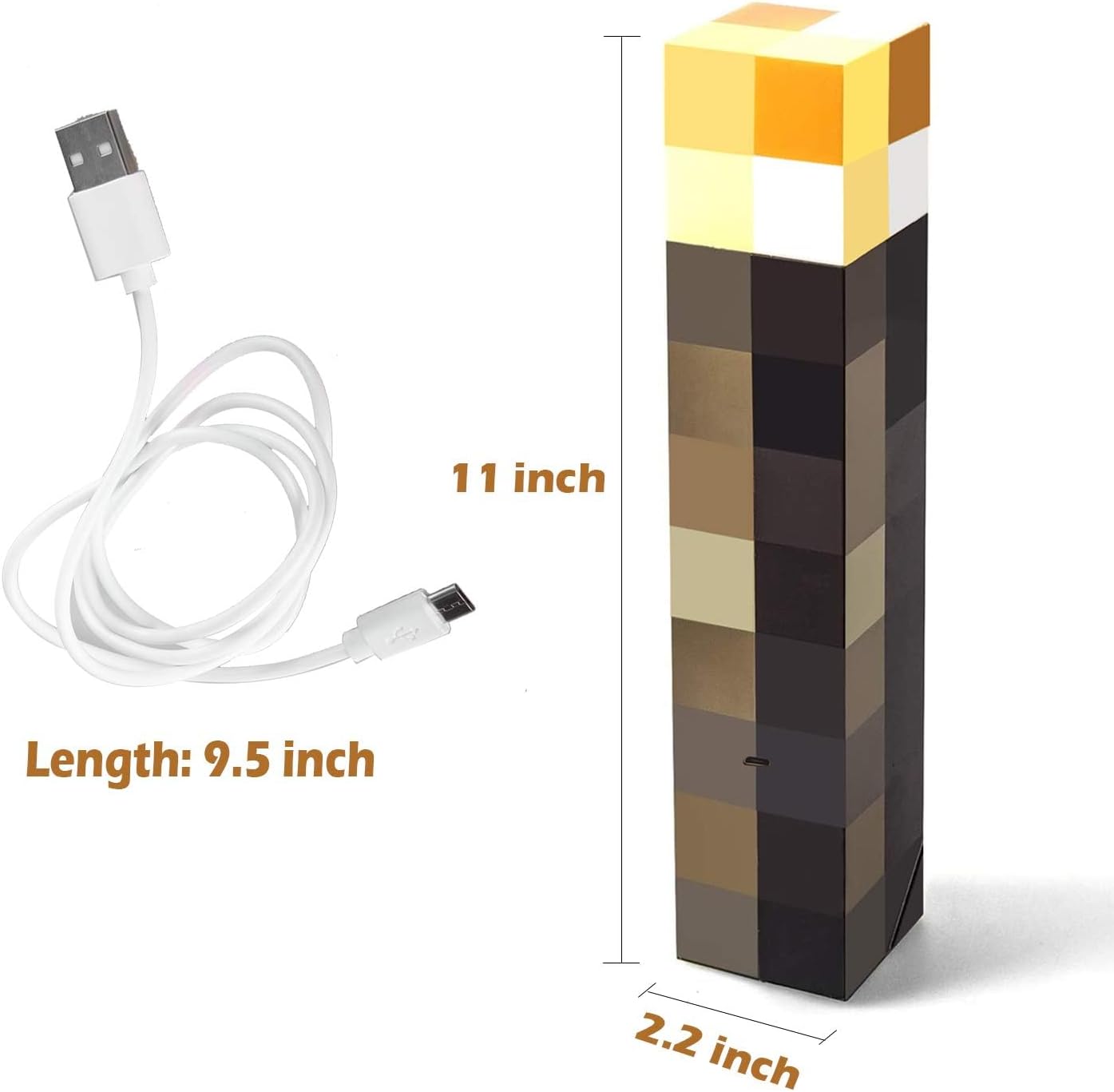 Upgraded Light-up Wall Torch - Pixel Brownstone Torch Lamp - USB Pluggable Night Lamp - Hand Held or Wall Mount Lighting Torch