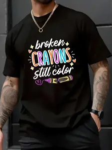 100% Cotton Unisex Mental Health Awareness Broken Crayons Still Color May T-Shirt – Trendy Summer Tee, Casual Streetwear, Gift for Him & Her