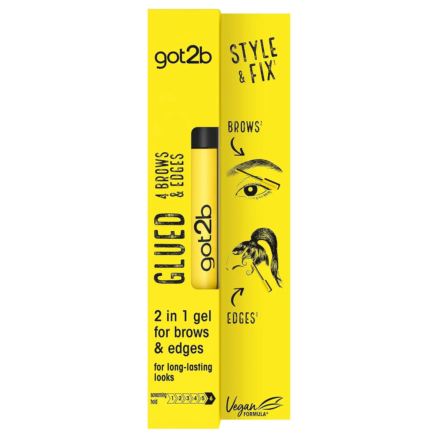 Got2B Glued for Brows & Edges 2 in 1 Wand Eyebrow Gel, 72hr Hold, Vegan, Silicone Free, Alcohol Free, 16 ml