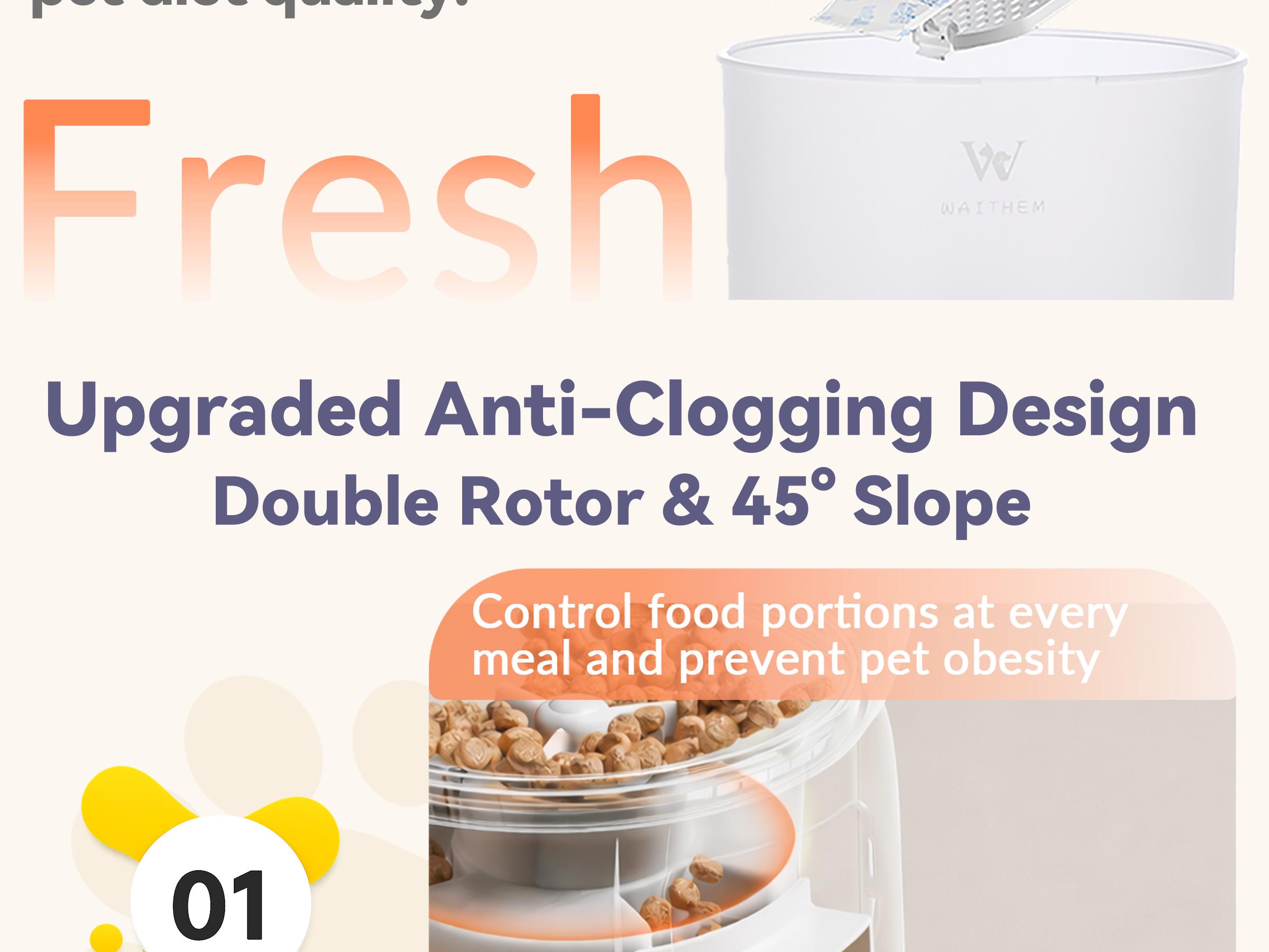 Waithem Wi-Fi Automatic Pet Feeder, Timed Dry Food Dispenser with App Programmable Portion Control, Up to 10 Meals Per Day, Dual Power Supply, for Cats and Small Dogs