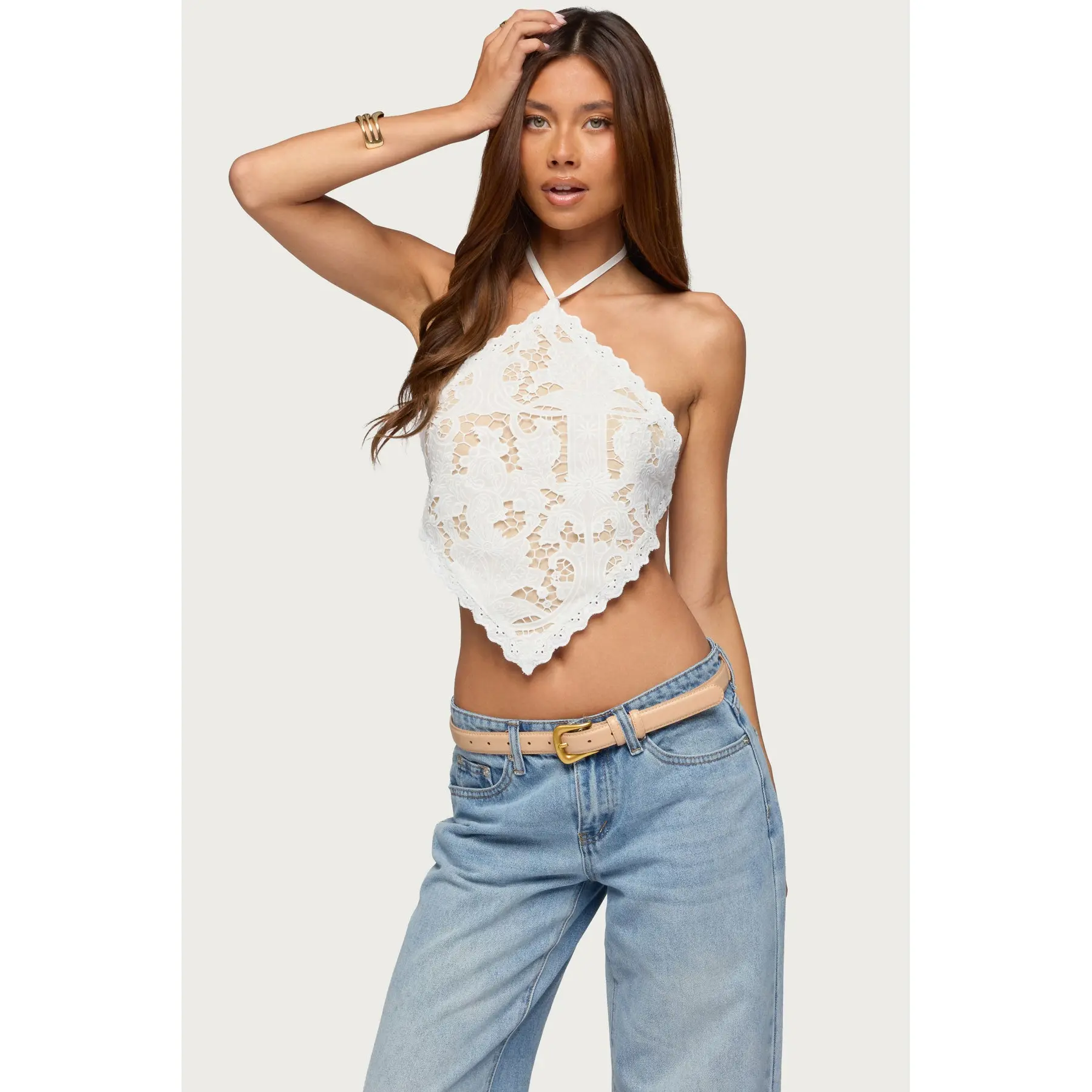Handkerchief Backless Lace Halter Top