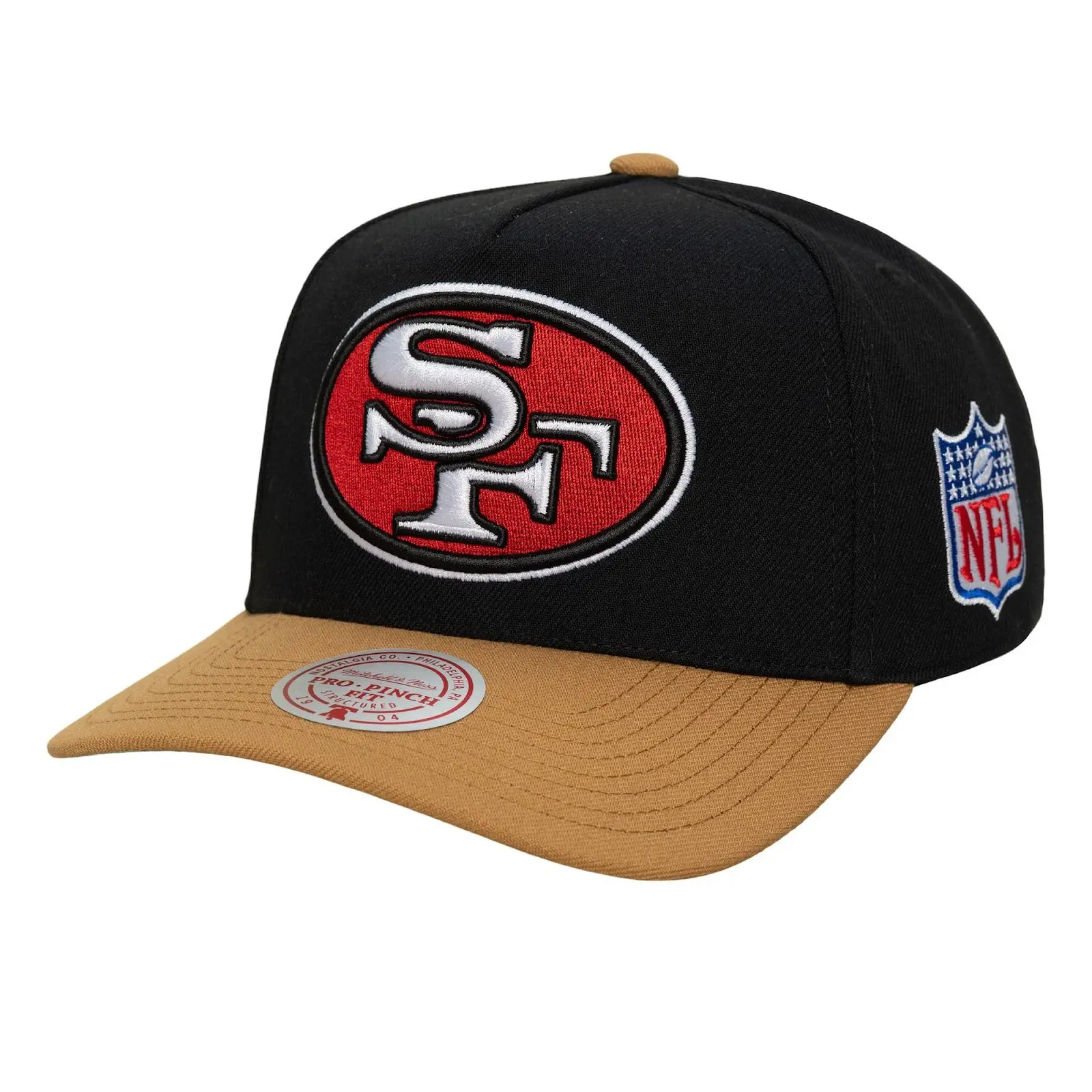 San Francisco 49ers Black/Gold Legendary Home Pro Pinch Snapback Hat NFL Throwback Cap Adjustable Fan Gear Mitchell & Ness