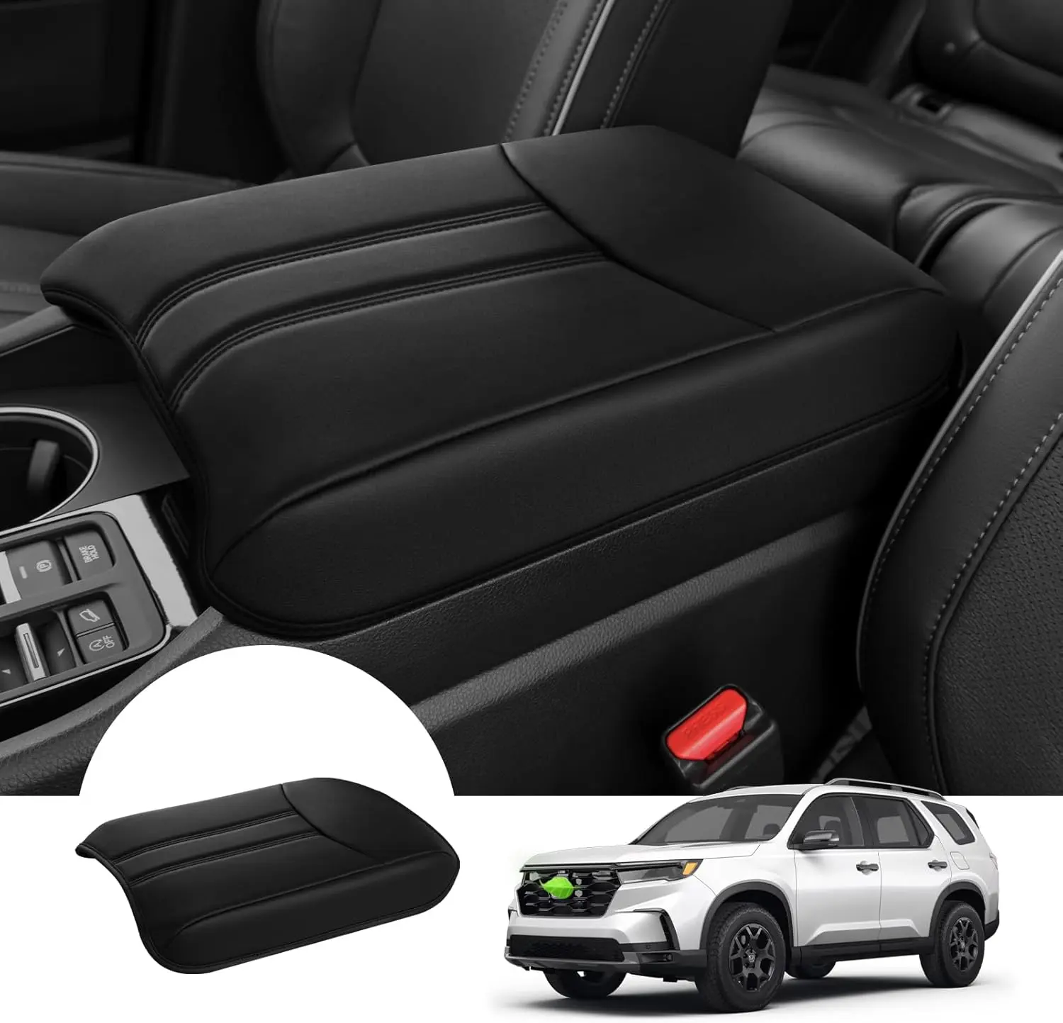 Canvcle Center Console Cover for 2023 2024 2025 Honda Pilot/ 2024 2025 Ridgeline Passport Accessories Armrest Cover Anti-Scratch Middle Console Pad Leather Armrest Protector, Interior