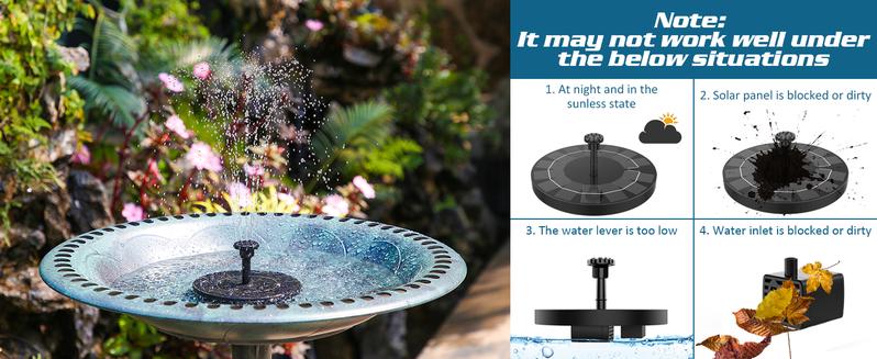 AISITIN 2.5W Solar Bird Bath Fountain Pump, Solar Fountain Pump for Bird Bath with 6 Nozzles,  Garden, Ponds, Pool, Fish Tank, Aquarium and Outdoor