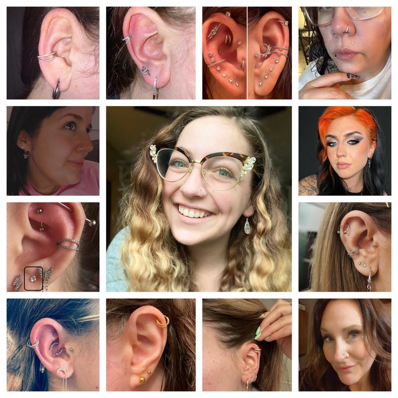 Oufer Halloween 20G AAA+ Grade CZ Hinged Double Row Nose Nostril Piercing Hoop Ring 316L Stainless Steel 5mm-12mm Inner Diameter for Conch Helix Lobe Tragus Cartilage Jewelry