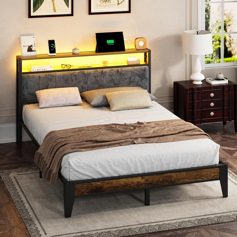 DAYAGO Twin/Full/Queen/King Bed Frame Metal Platform Bed with Headboard, 2-Tier Storage and LED Light, Charging Station Type C & USB Ports, No Box Spring Needed gamer bed DAYAGO Twin/Full/Queen/King Bed Frame Metal Platform Bed with Headboard, 2-Tier Storage and LED Light, Charging Station Type C & USB Ports, No Box Spring Needed gamer bed
