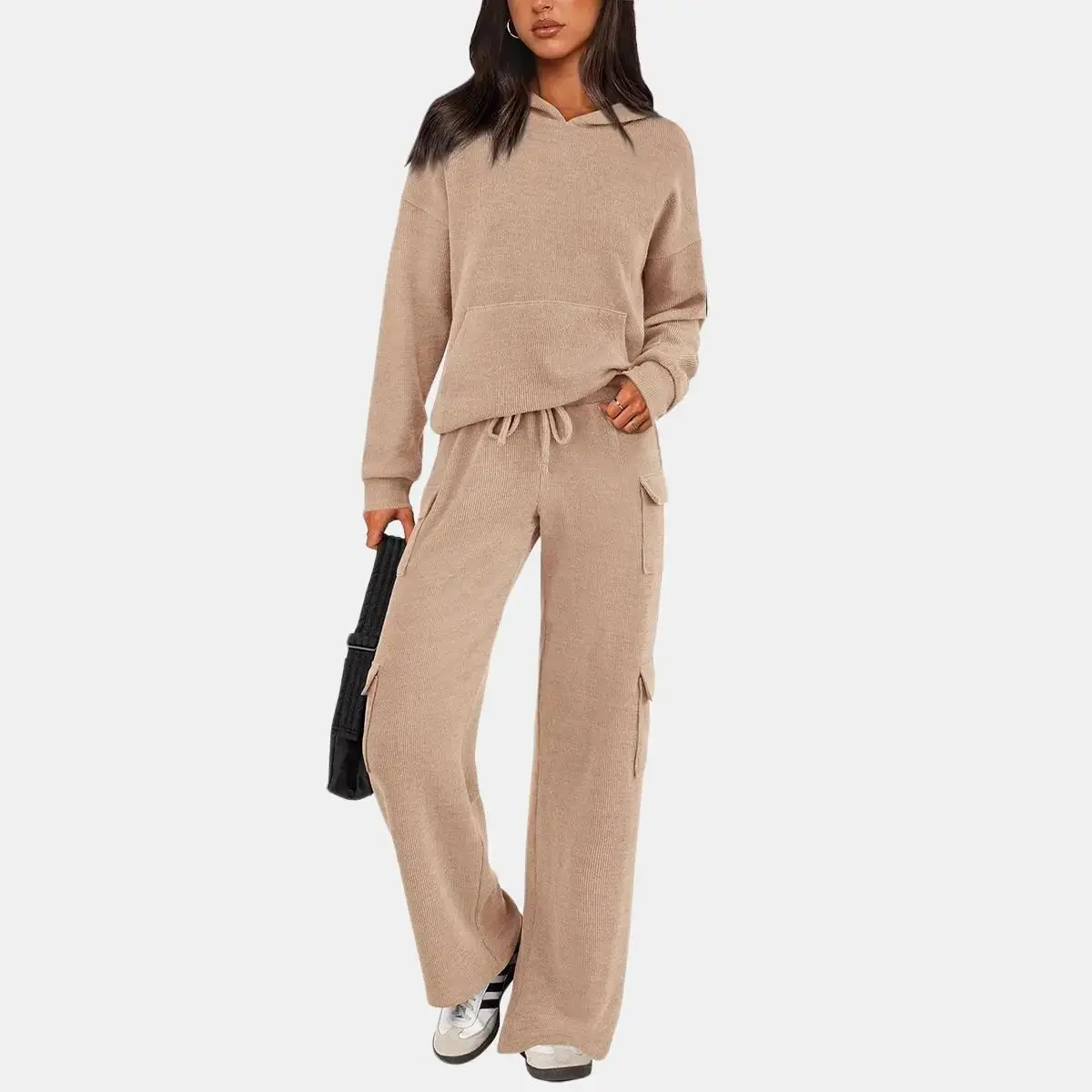 PrettyGarden Women's 2 Piece Lounge Sets - Knitted Hoodie, Pullover, Tops, Cargo Pants, Tracksuits for Casual, Active, and Versatile Outfits - Clothes