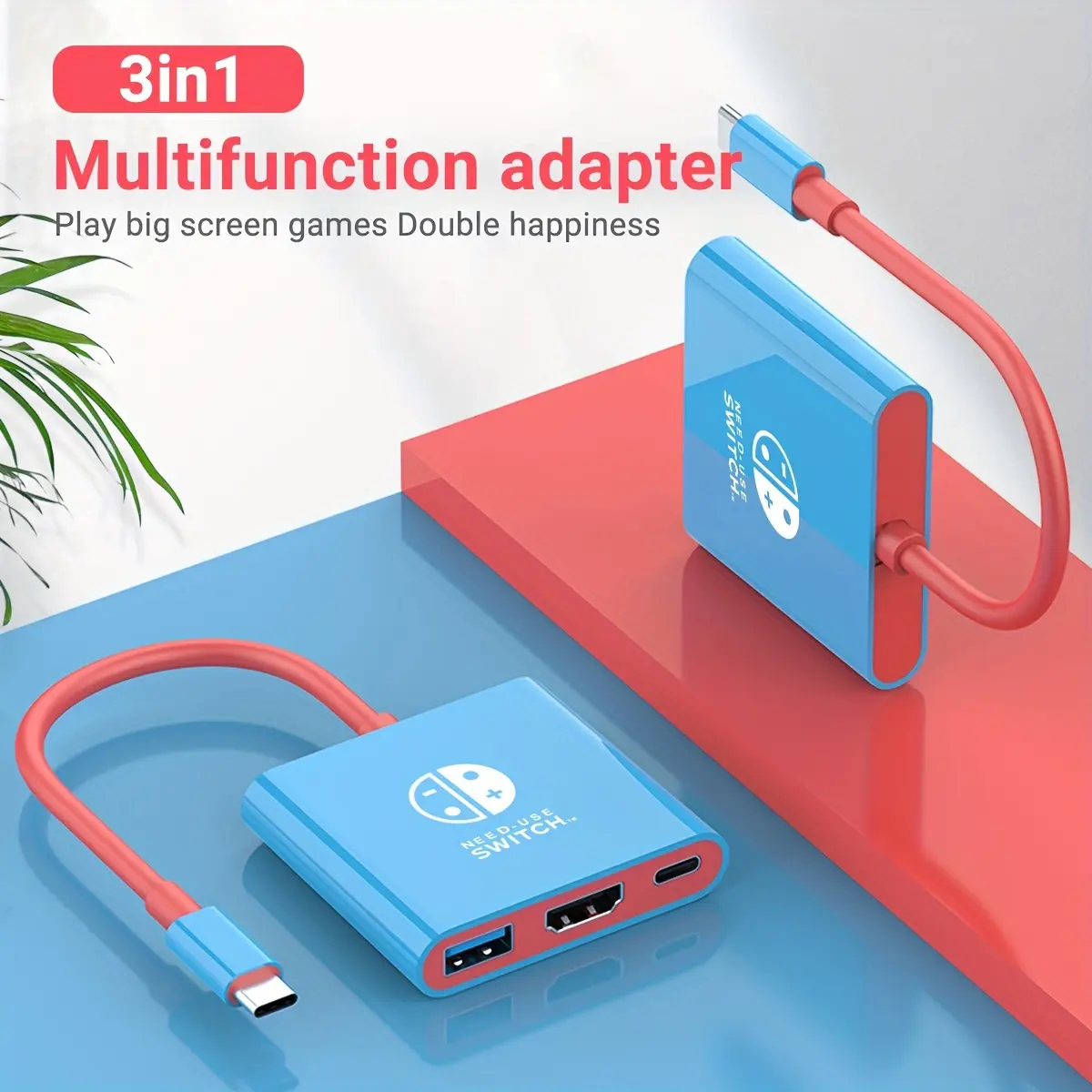 3 in 1 Switch Dock for Nintendo, Switch Docking Station for TV, Portable Nintendo Switch TV Adapter USB C Charging Dock, Type C to 4K HDMI Output Hub for Nintendo Switch OLED/Steam Deck/Samsung DeX Console Smartphone Springtok Outdoorfun Blue & Red