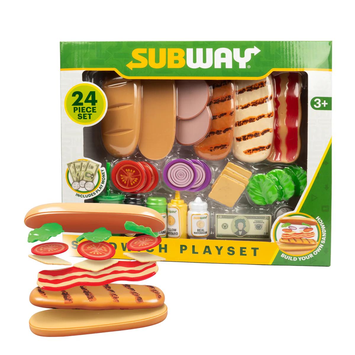 Subway 12pcs or 24pcs Food Set - Includes 12 or 24 Food Items, Assorted Sandwiches, Realistic Vegetables & Play Money for Ages 3+ Subway 12pcs or 24pcs Food Set - Includes 12 or 24 Food Items, Assorted Sandwiches, Realistic Vegetables & Play Money for Ages 3+