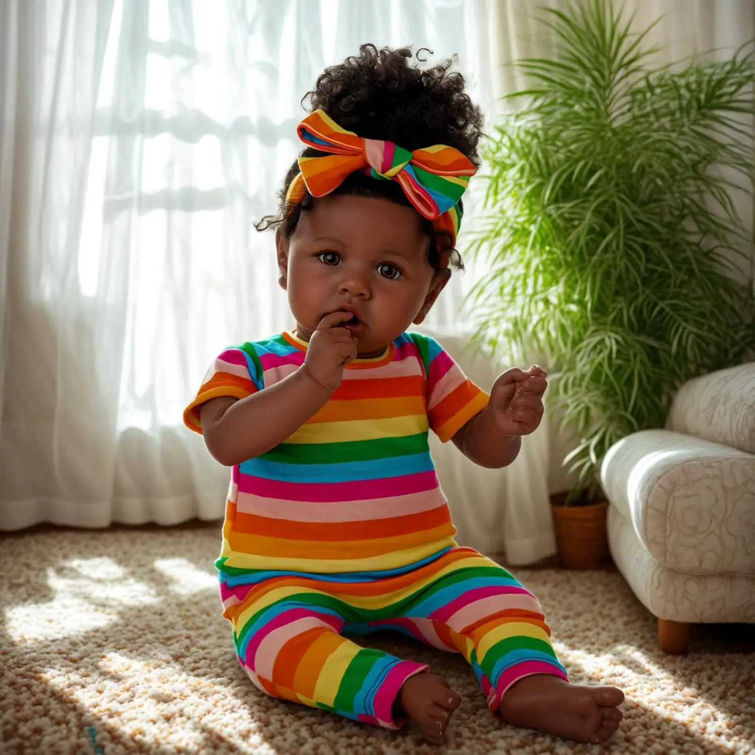 #backtoschool BABESIDE 20 "8 piece set of cloth body + vinyl dark skin non gender Reborn doll with gift box and feeding accessories suitable for Christmas New Year birthday gift Lifelike Newborn Doll Lifelike Realistic Newborn