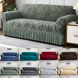Bekrvio-Thickened Jacquard Sofa Cover with Ruffle Skirt, Pet Dog Cat Slipcover Cationic Knitted Fabric with Elastic Band, Wrap-Around Furniture Protector  Living Room Plush Eco-Friendly Pet-Friendly Chenille Stretch Foldable