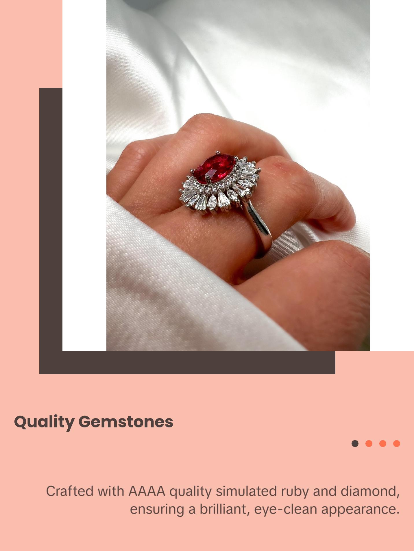 2Ct Oval Cut Ruby Sterling Silver Halo Ring, Size 6.5