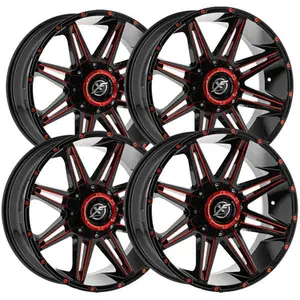 (Set of 4) XF Off-Road XF-220 20x10 6x135/6x5.5" -24mm Black/Red Wheels Rims