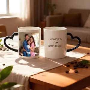 Coffee cup, mug, water cup, office breakfast cup, with heart-shaped handle, made of eco-friendly material, printed in the US, customizable with photos, text or logos, an excellent gift for friends and family, 11oz