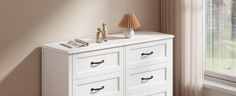 Gizoon 6 Drawer Dresser,Dresser for Bedroom with Mental Handle, White Dresser for Cloakroom, Hallway, Entryway Cupboard Apartment Furniture Organize Organizing