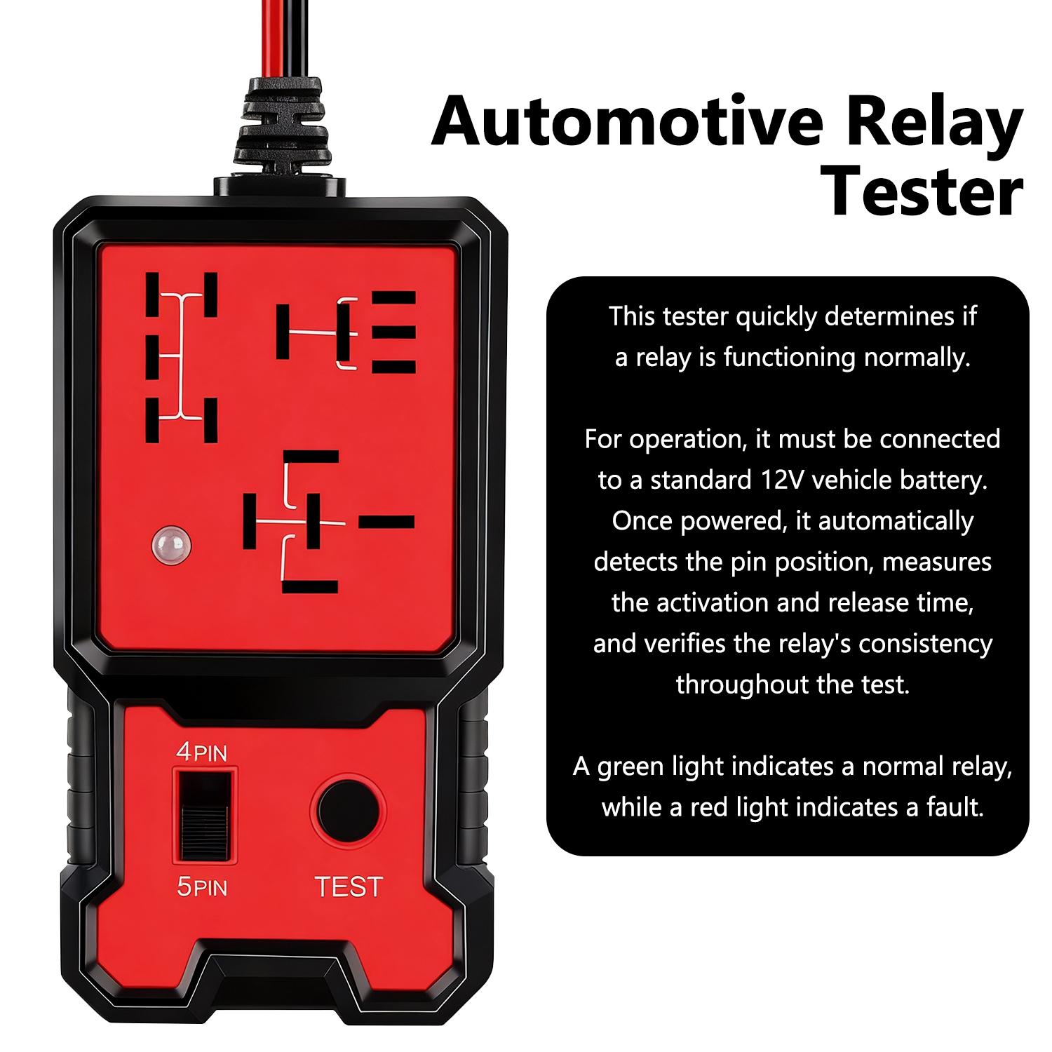 Car Automotive Circuit Tester, Car Relay Tester, Portable Battery Diagnostic Checker Tool, Professional Car Voltage Tester, Vehicle Diagnostic Tool, OBD Scanner, Red, with LED Indicator