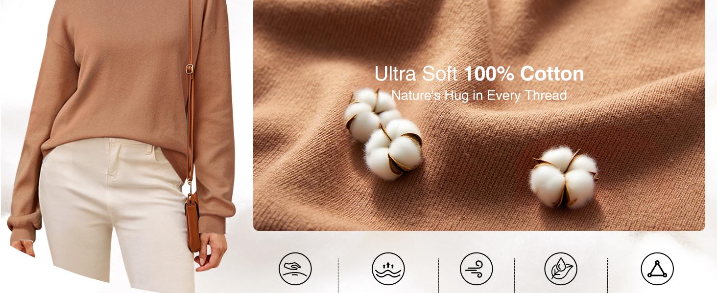 Arach&Cloz Women's 100% Cotton Crew Neck Spring Casual Relaxed Fit Sweater Tops 2026