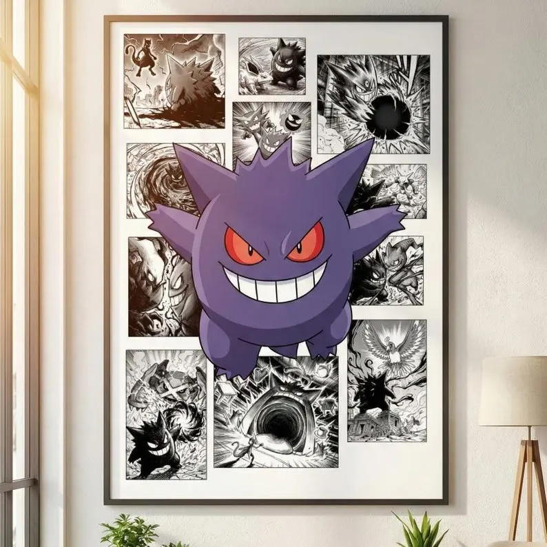 Gengar Poster, Battle Scene, Unframed Walk Art Print, Anime Room Decor Artistic