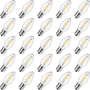 Brightown 25 Pack C7 LED Christmas Light Bulbs, Clear Plastic Night Lights C7 LED Replacement Bulbs for Christmas String Lights, E12 Candelabra Base, Commercial Dimmable Holiday Bulbs, Warm White