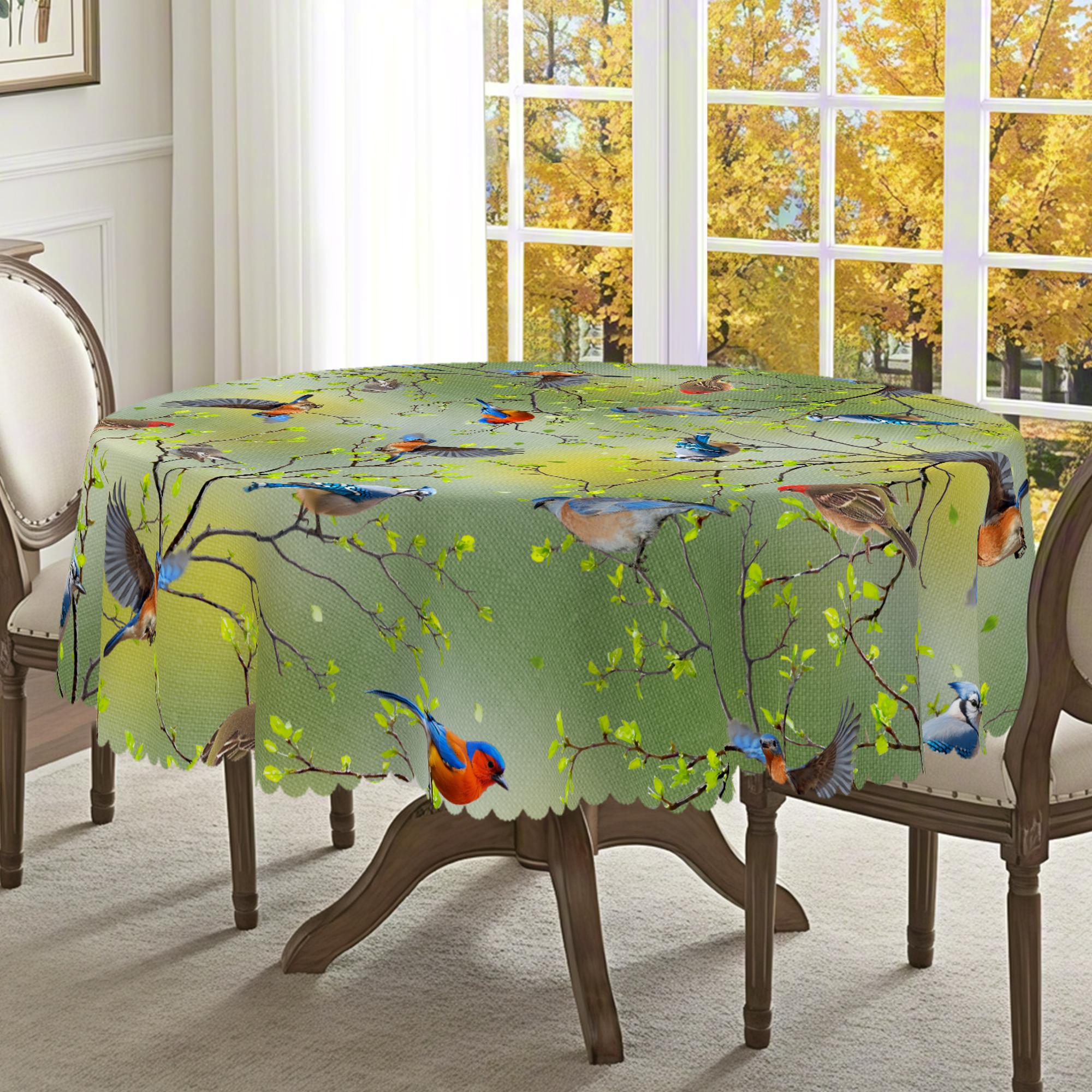 XEXSIN Colorful hummingbird tablecloth, Green round/rectangular polyester tablecloth, small fresh garden style, suitable for kitchen dining tables, spring outdoor parties and camping, suitable for holiday dining and parties, farmhouse style decor