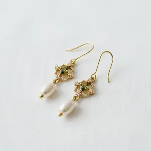 Vintage-Inspired Green Gemstone Drop Earrings