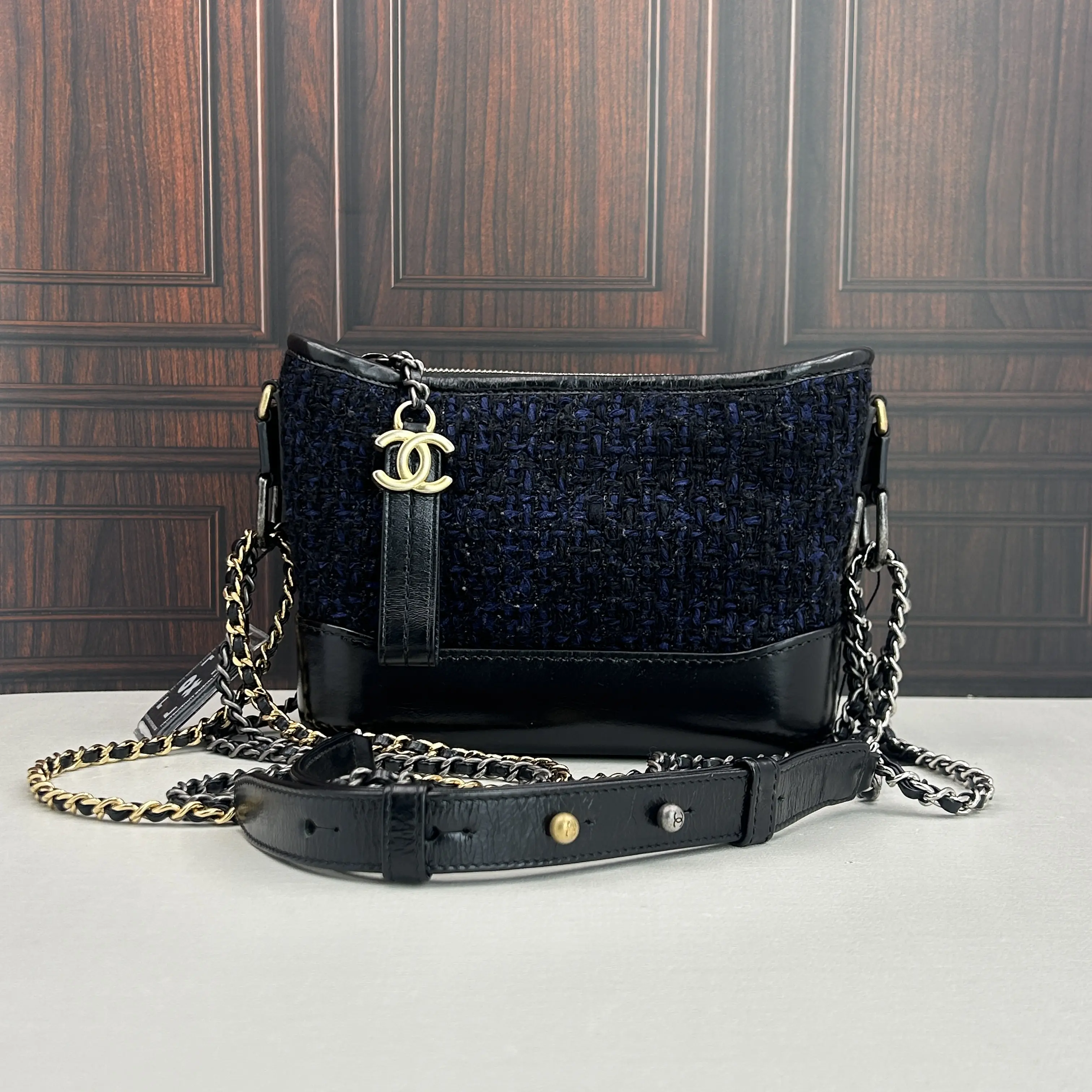 Pre-owned CHANEL 2018Gabrielle Hobo Small Tweed Shoulder Crossbody Bag 888 hk