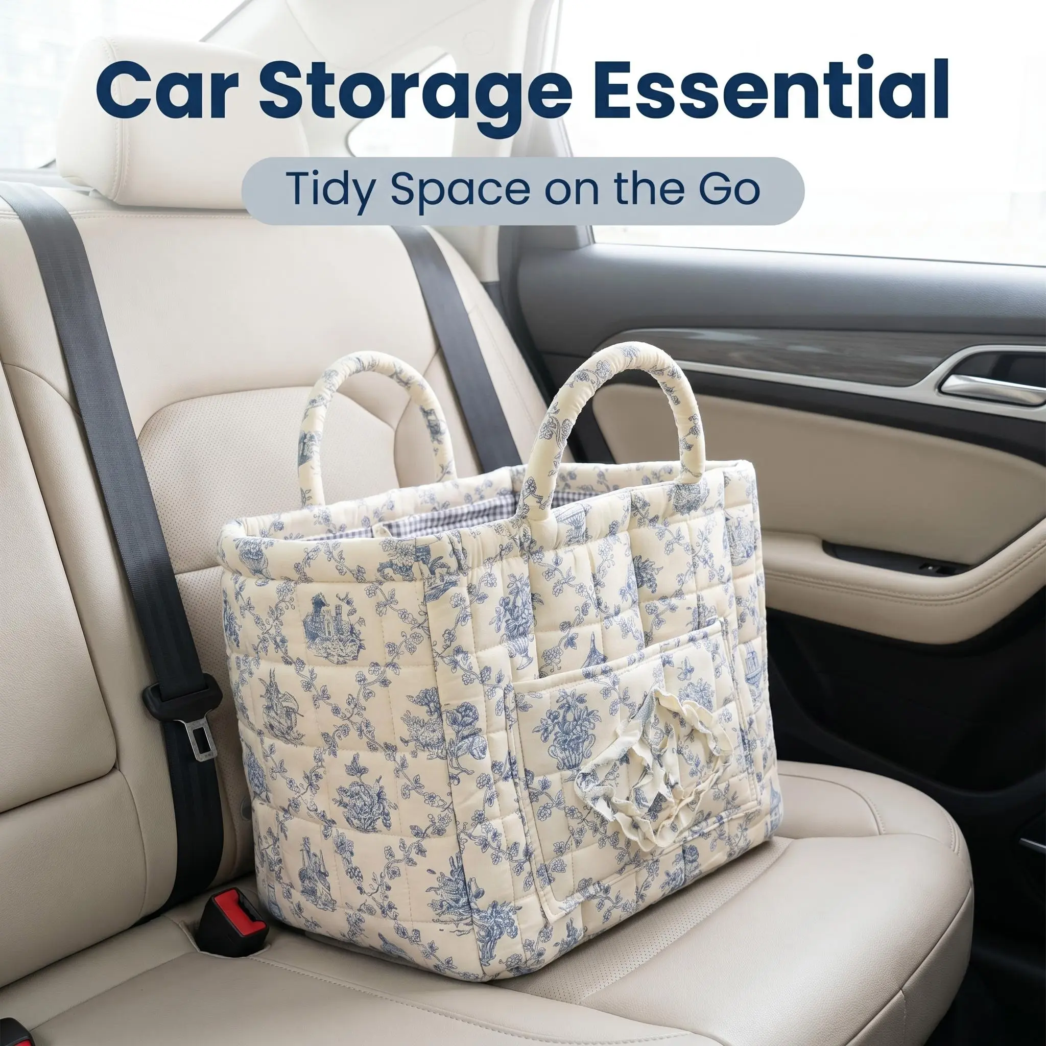 Farmhouse Style Flower-Printed Non-Woven Fabric Quilted Collapsible Storage Bag with Handle - 1-Size Car/Home Organizer, Durable, Machine Washable, Car Accessories, Ideal for Daughters, Baby Shower Gift, One Size