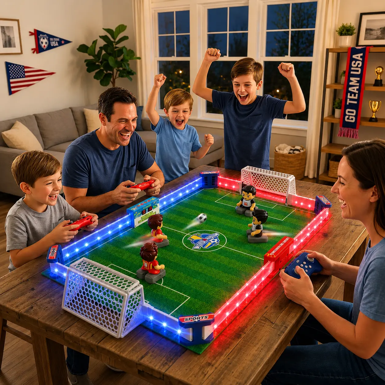 RC Soccer Table Game for Kids,33.2" Large Playing Field 1–4 Player Interactive Foosball Board Game with LED Lights,Sound Effects,Rechargeable Party Game for Family, Kids & Adults#Summervibes