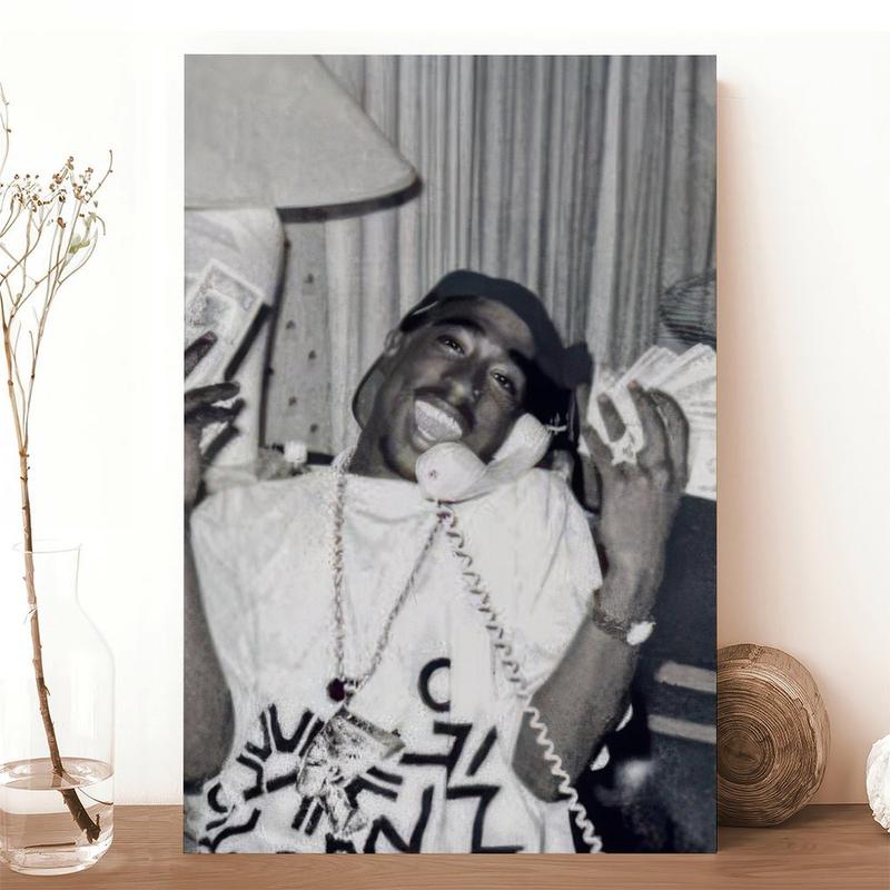 Tupac Shakur Street Photo, Hip Hop Legend Wall Decor, 90s Rap Icon Print, Black & White Urban Themed
